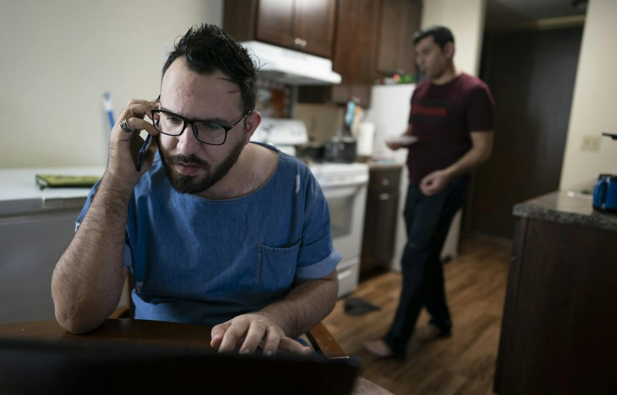 Azhar Al-Rubaie a freelance journalist who fled Basra, Iraq after facing threats for his coverage of the violent protests against the government that drew international headlines in recent months .He spoke with his mom Amal Hantoosh through Facebook messenger who lives in back in Iraq Thursday January 17, 2019 in Coon Rapids, MN.