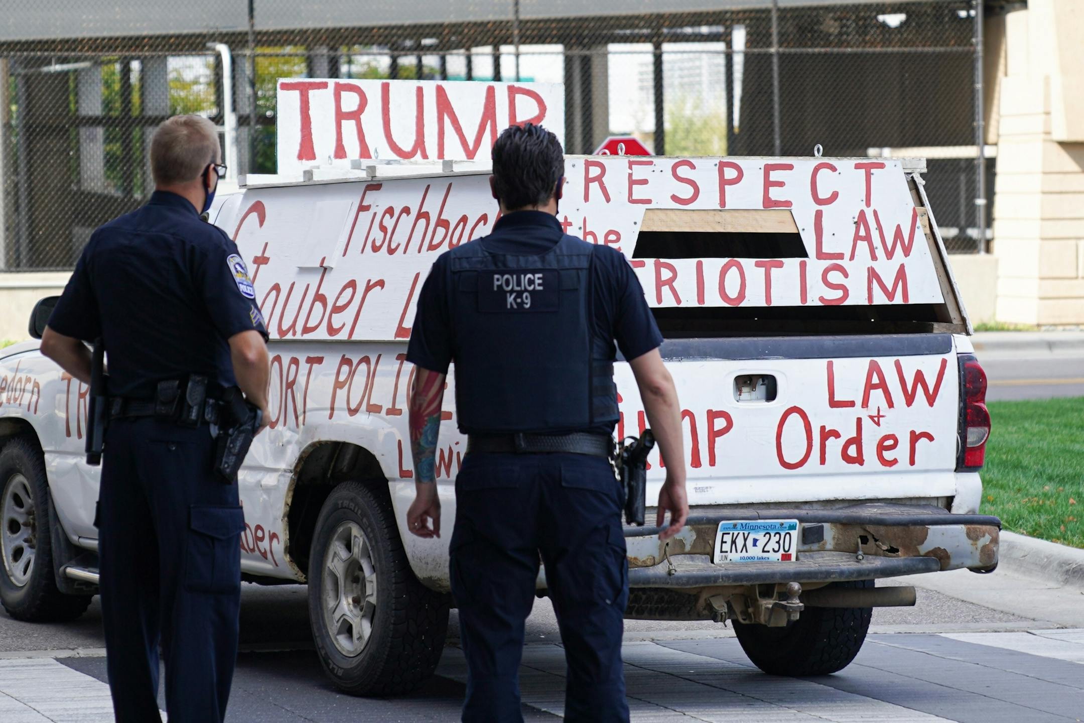 Police kept traffic moving in front of the Intercontinental Hotel where the Vice President was scheduled to speak. Vice President Mike Pence and Ivanka Trump are holding a 'Cops for Trump' listening session in Minneapolis, meeting with community members whose businesses and lives have been negatively impacted by crime and rioting.