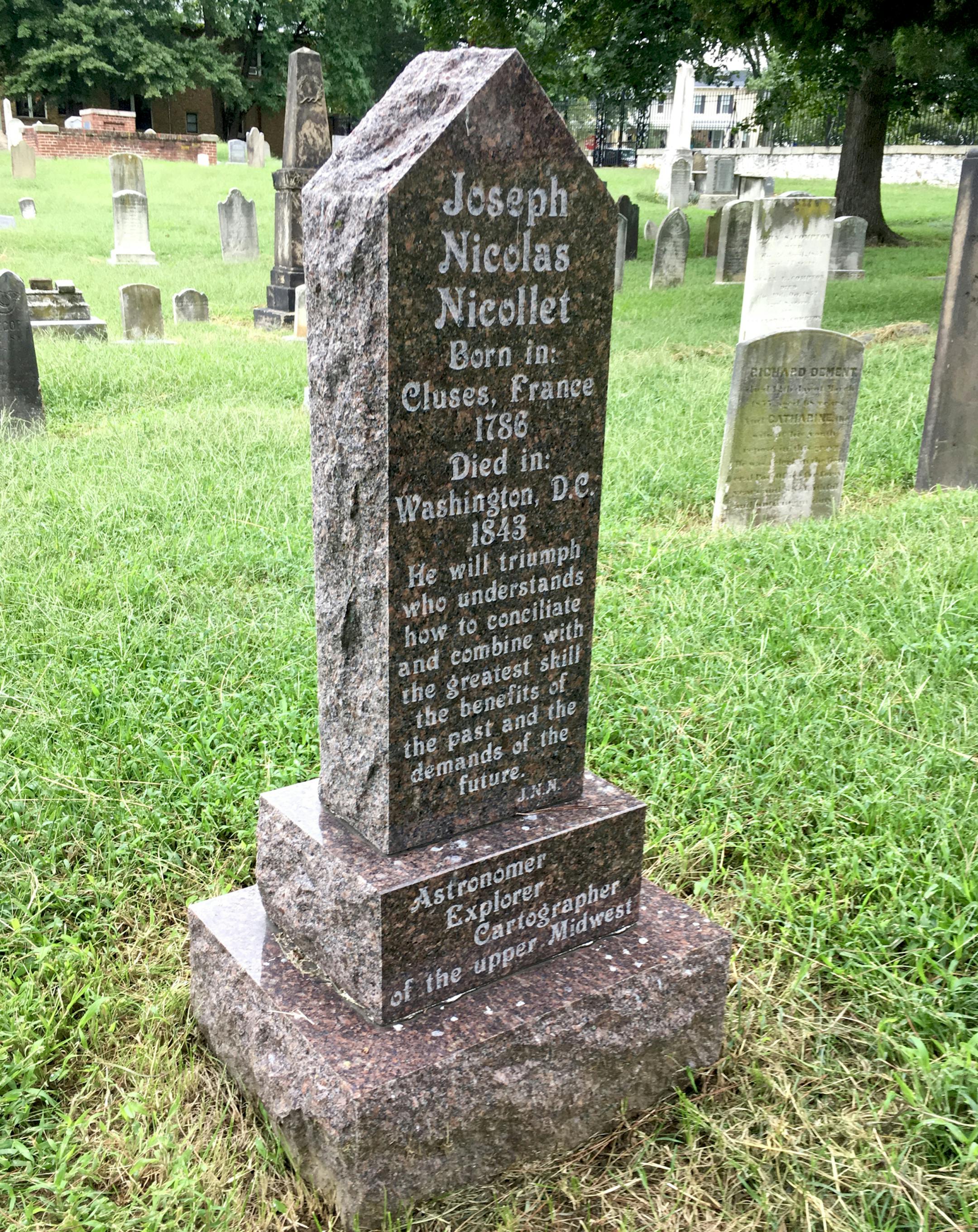 One of the people buried in Congressional Cemetery is Joseph Nicolas Nicollet. His headstone lists him as an astronomer, explorer and cartographer of the Upper Midwest. Melanie Radzicki McManus * Special to the Star Tribune