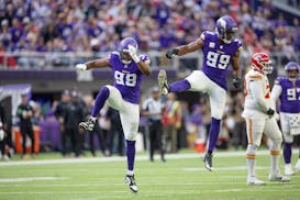 Vikings defensive lineman Danielle Hunter (99) has once again been kicking around opposing offenses and leads the NFL in sacks.