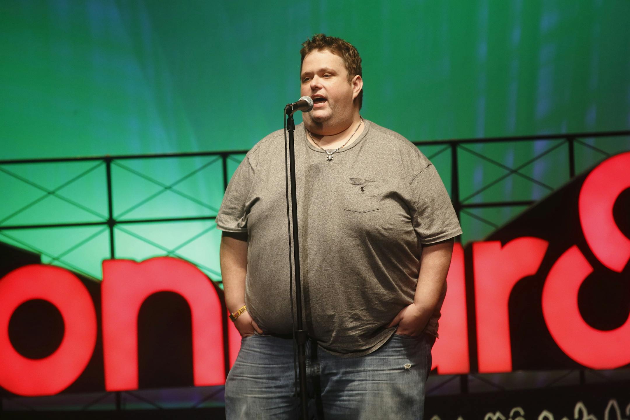 FILE - In this June 13, 2015 file photo, Ralphie May performs at the 2015 Bonnaroo Music and Arts Festival in Manchester, Tenn. A spokeswoman for Ralphie May says the comedian has died at age 45. In a statement Friday, Oct. 6, 2017, publicist Stacey Pokluda said May died of cardiac arrest. She said he had been fighting pneumonia, which caused him to cancel a few appearances in the past month. (Photo by John Davisson/Invision/AP, File)