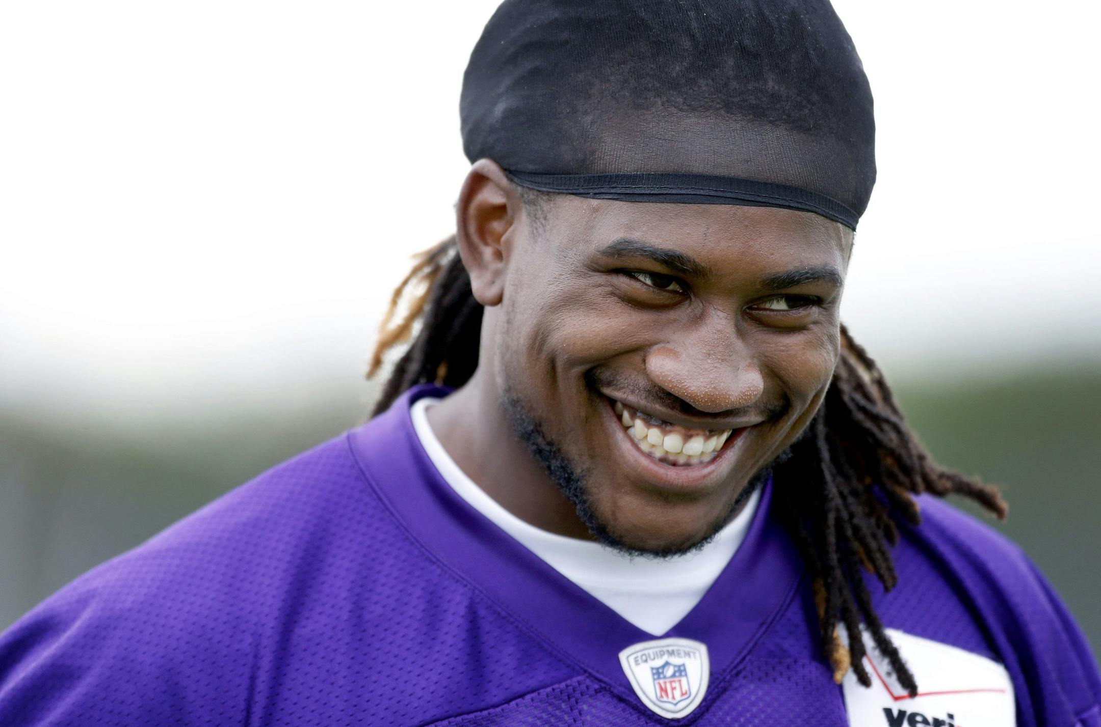 Vikings wide receiver Cordarrelle Patterson smiled at the end of Saturday's practice at Minnesota State Mankato.