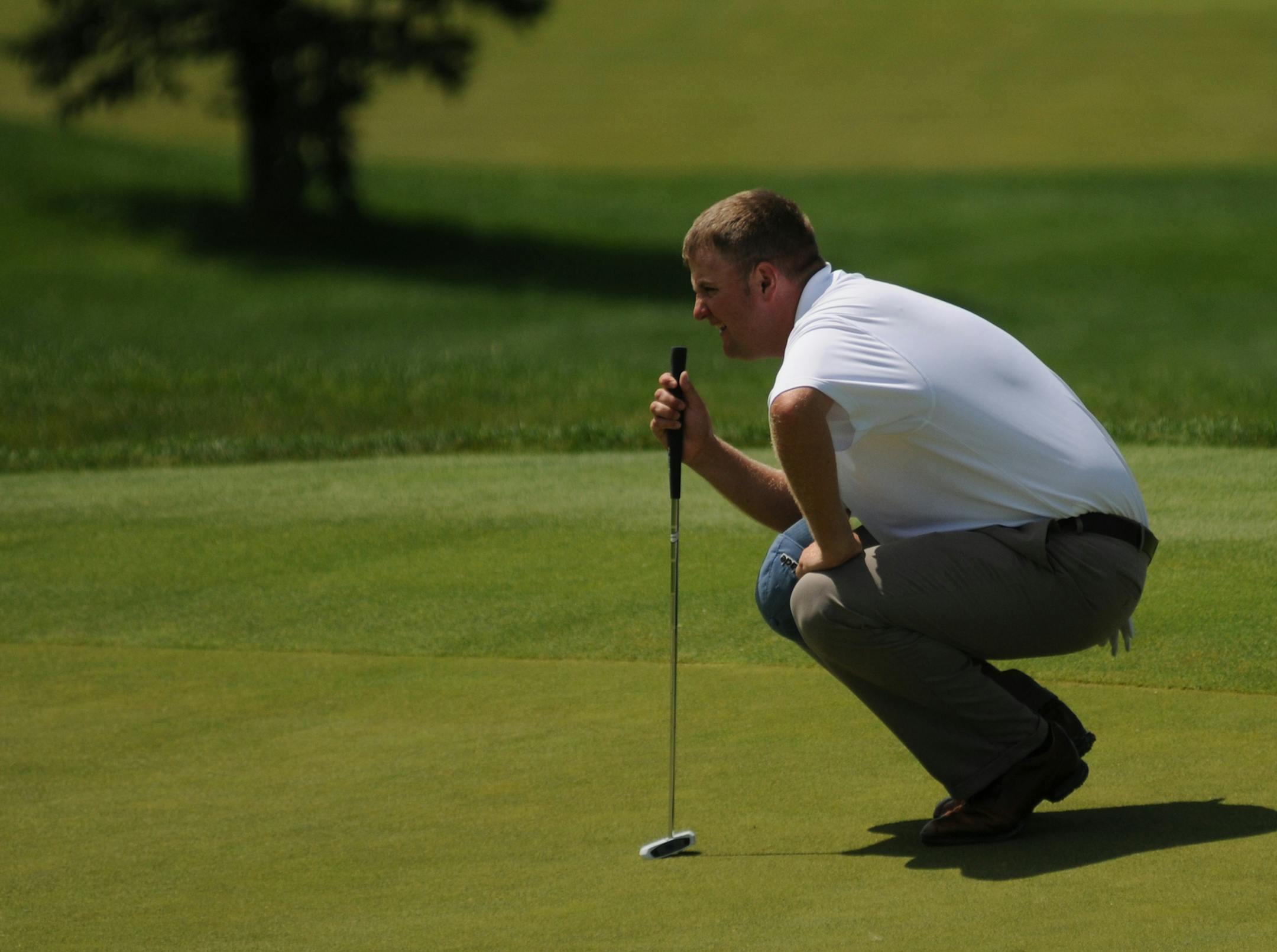 Jeff Sorenson studied his shot July 24, 2011 during the final round of the Minnesota State Open golf tournament at Rush Creek Golf Club in Maple Grove.] (Leah Millis ‚Ä¢ leah.millis@startribune.com) ORG XMIT: MIN2013072622545400