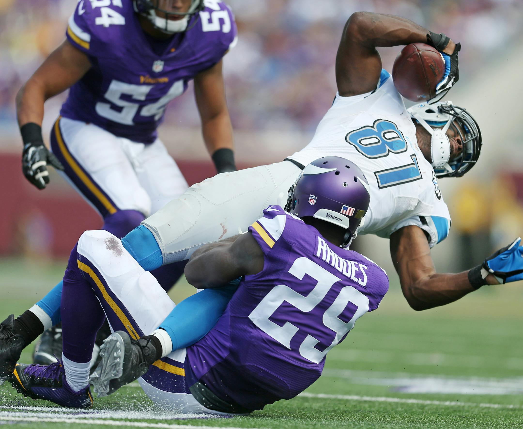 Vikings cornerback Xavier Rhodes took on and took down Calvin Johnson. Results were mixed, but that&#x2019;s better than most do against Johnson.