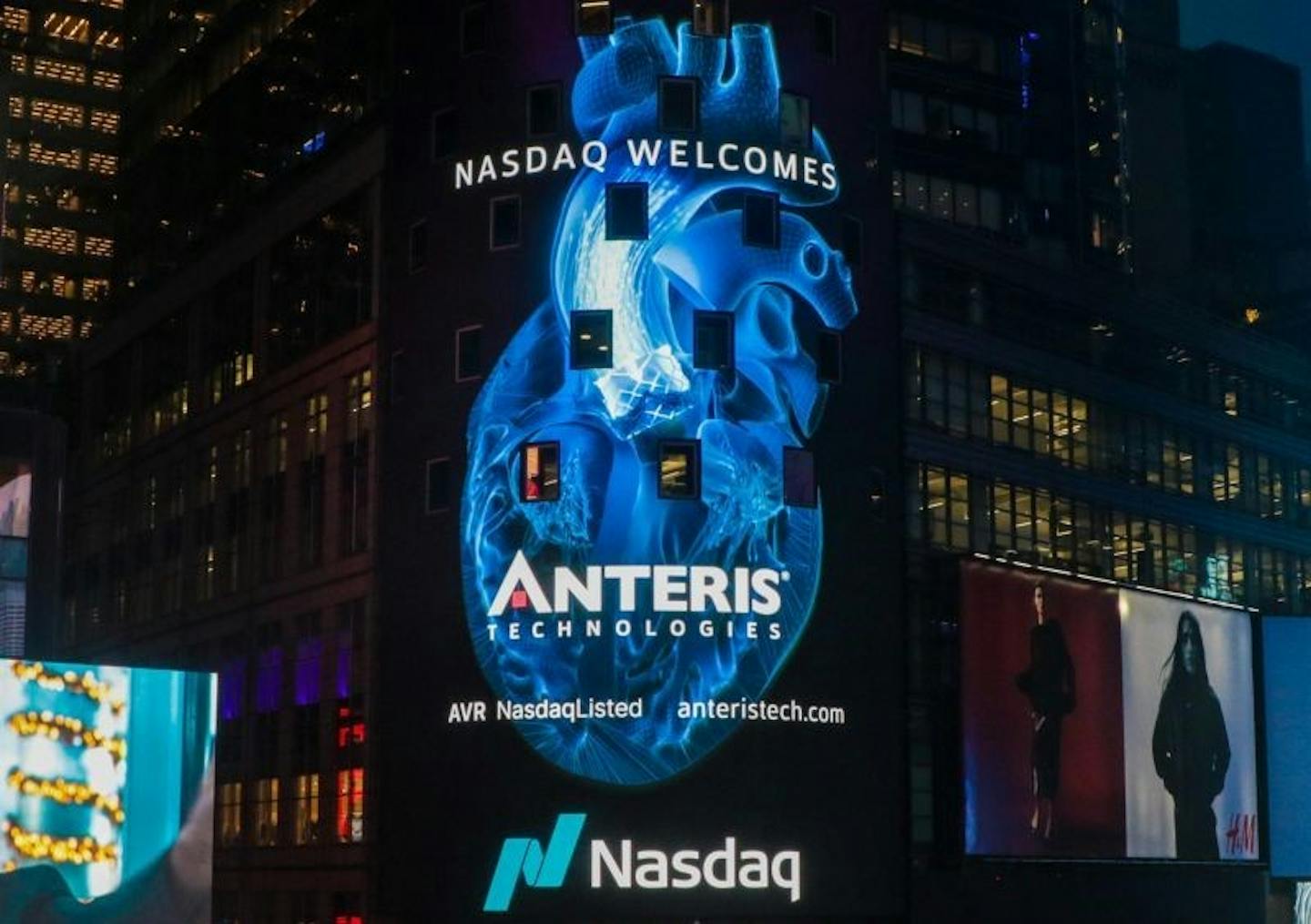 Anteris' logo on an electronic display in New York City