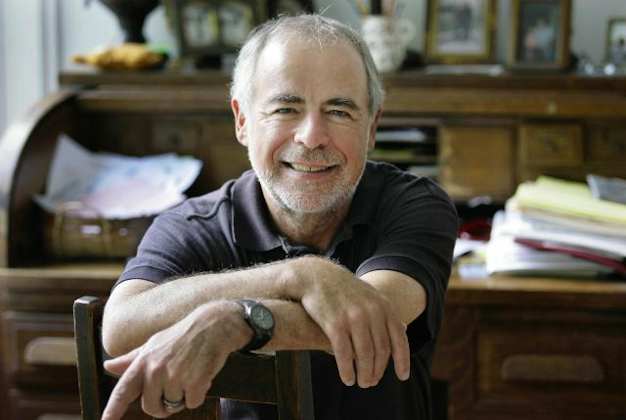 Pulitzer Prize winning author Richard Russo poses Monday, Sept. 8, 2008 at his home in Camden, Maine.