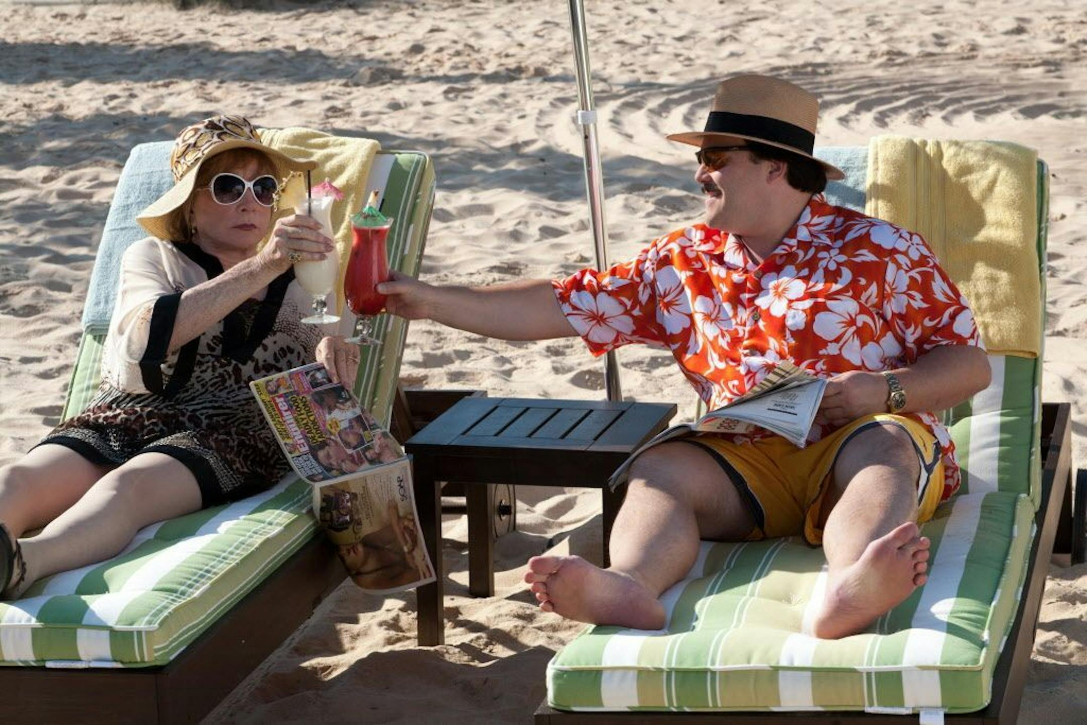 In this film publicity image released by Millennium Entertainment, Shirley MacLaine portrays Marjorie Nugent, left, and Jack Black portrays Bernie Tiede in a scene from "Bernie."
