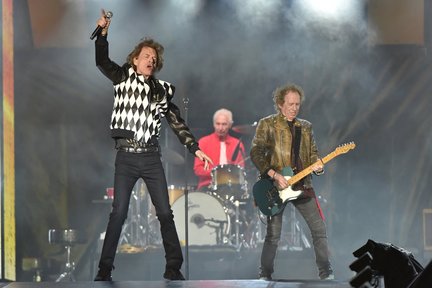 Mick Jagger, from left, Charlie Watts, and Keith Richards of The Rolling Stones performs during the "No Filter" tour at Soldier Field on Friday, June 21, 2019, in Chicago. (Photo by Rob Grabowski/Invision/AP)