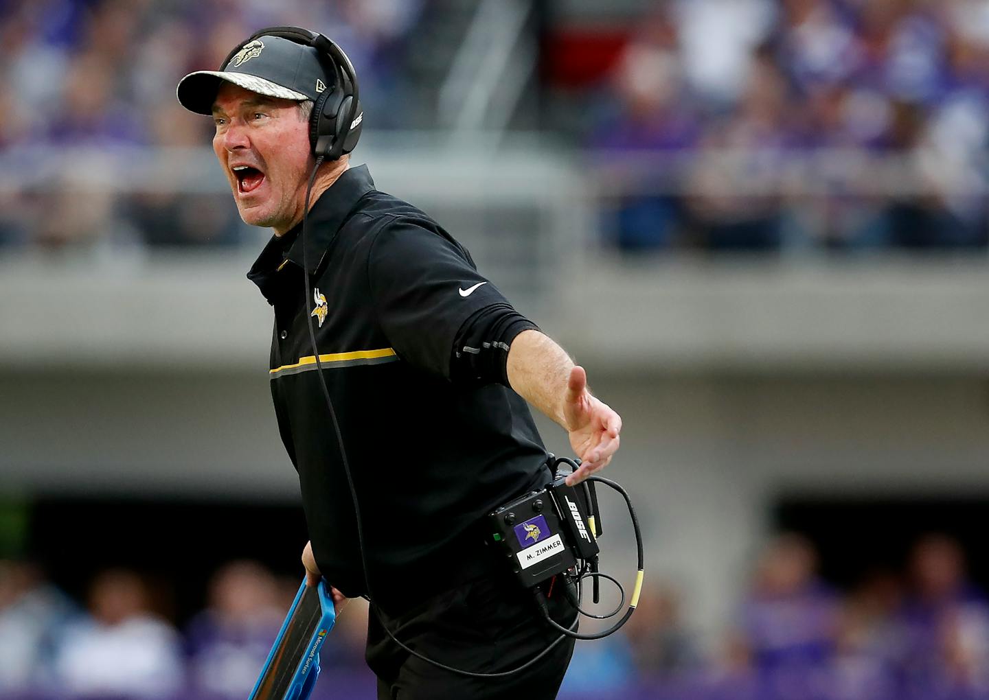 Vikings head coach Mike Zimmer was displeased with a call in the second quarter. ] CARLOS GONZALEZ cgonzalez@startribune.com - November 6, 2016, Minneapolis, MN, US Bank Stadium, NFL, Minnesota Vikings vs. Detroit Lions