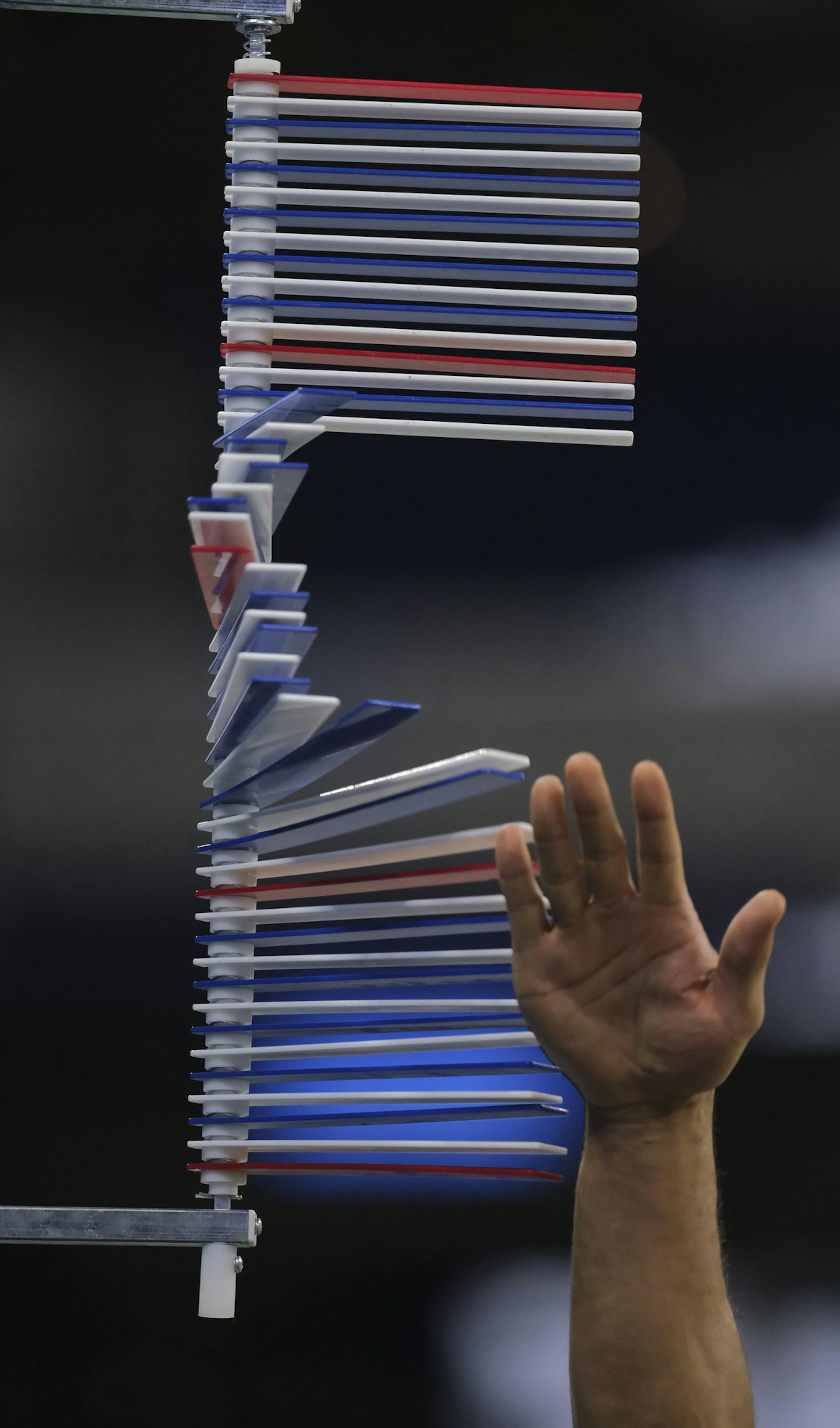 A participate has their vertical leap measured at the NFL football scouting combine in Indianapolis, Thursday, Feb. 28, 2019. (AP Photo/AJ Mast) ORG XMIT: _AJ89073