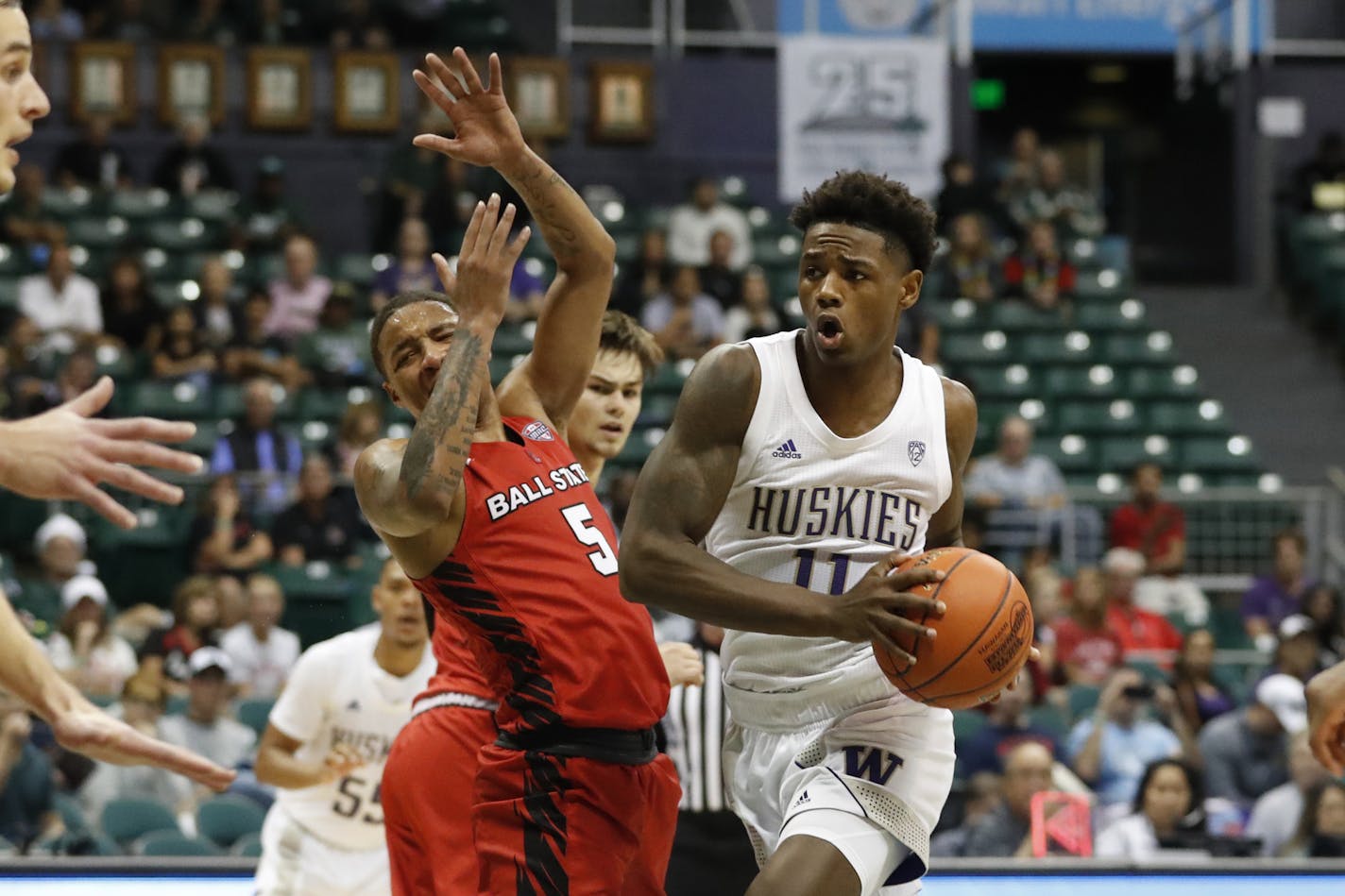 Ball State guard Ishmael El-Amin (5) during a game last season against Washington.