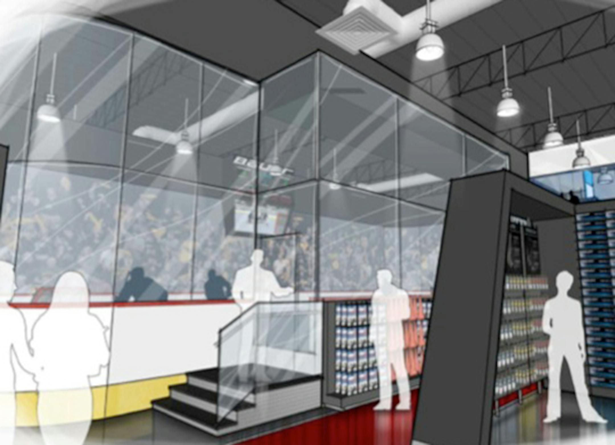 This rendering shows an ice rink area where shoppers can try out equipment at a planned Bauer Hockey "retail experience" story.