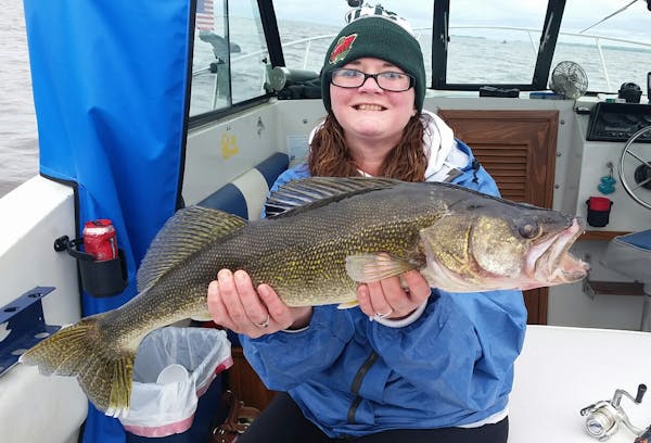 Jackie Johnston of Brooklyn Center with a 28-inch walleye she caught on Lake of the Woods.