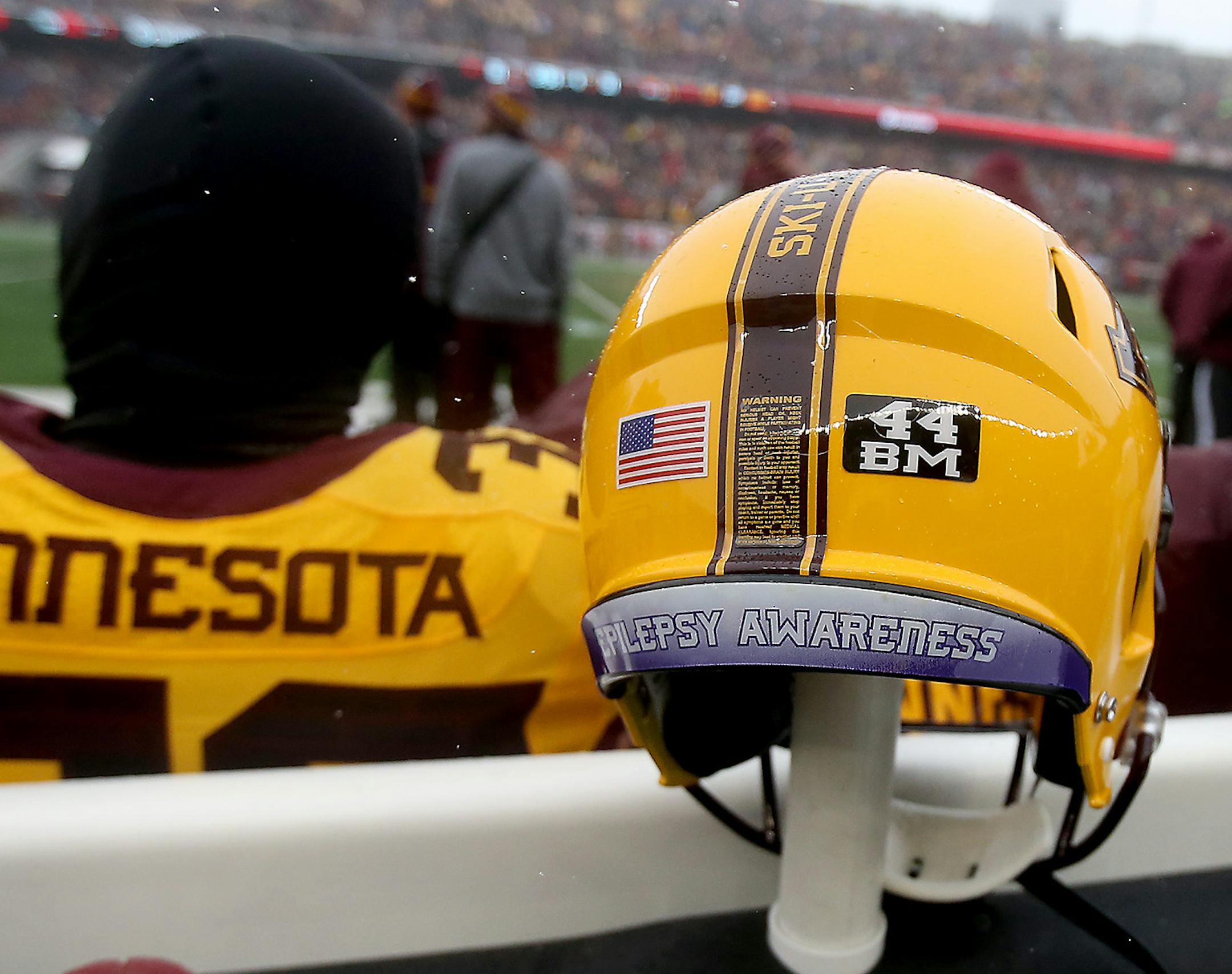 Gophers helmets displayed “Epilepsy Awareness” tags against Ohio State.