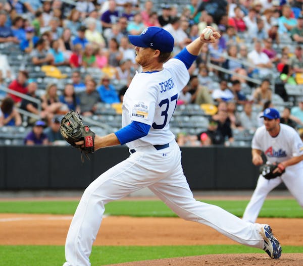Dan Johnson delivering a knuckleball for the Saints. Photo courtesy of the St. Paul Saints.