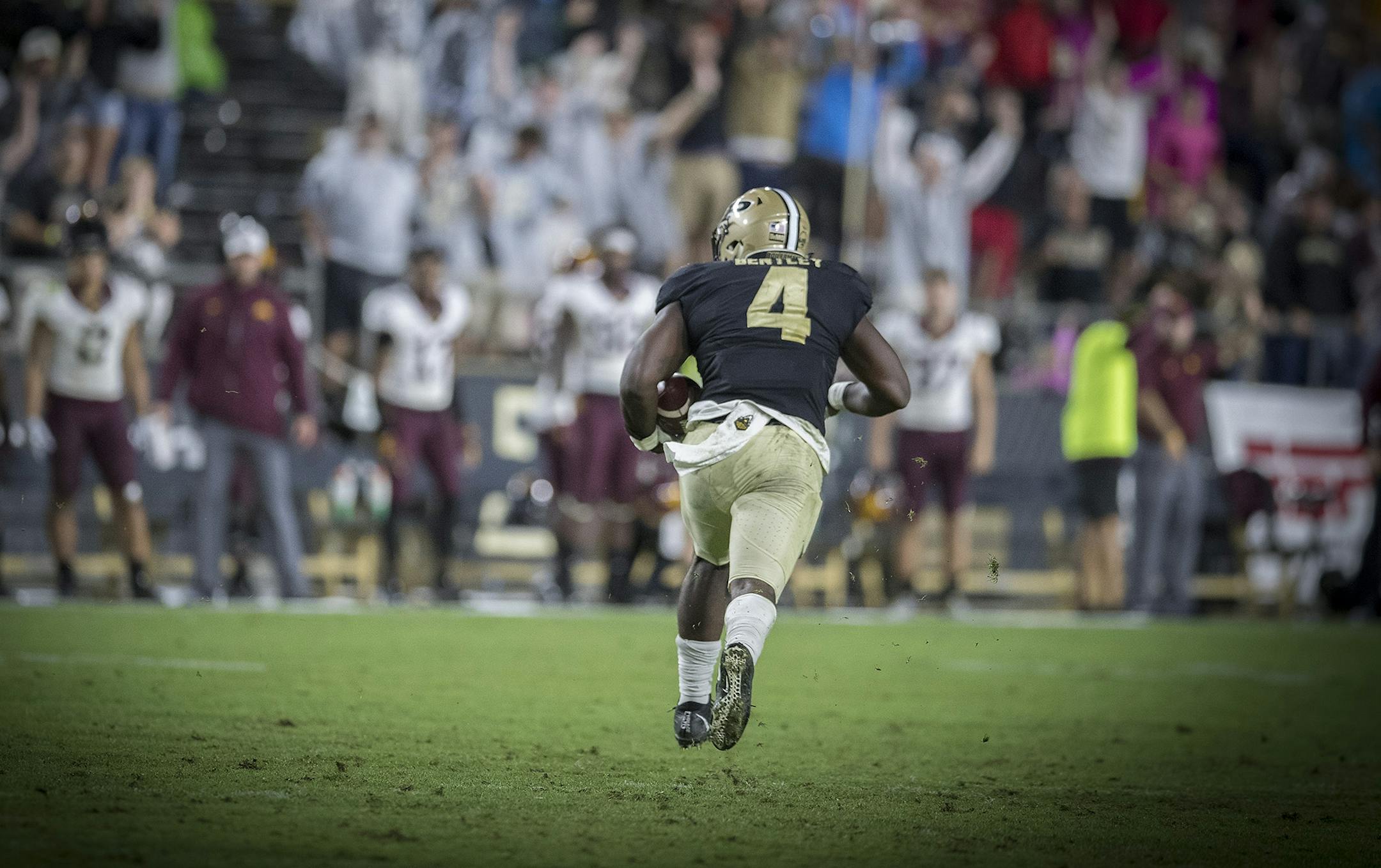 Purdue's linebacker Ja'Whaun Bentley intercepted the ball and returned it four a touchdown clinching a 31-17 win over the Gophers at Ross�Ade Stadium, Saturday, October 7, 2017 in West Lafayette, IN.