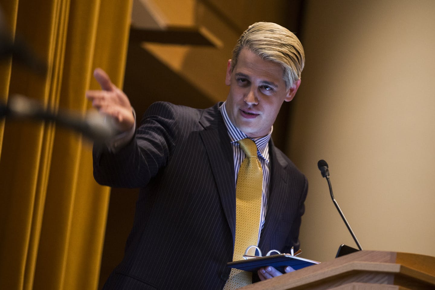 Milo Yiannopoulos spoke at the Humphrey Institute of Public Affairs at the University of Minnesota in February 2016.