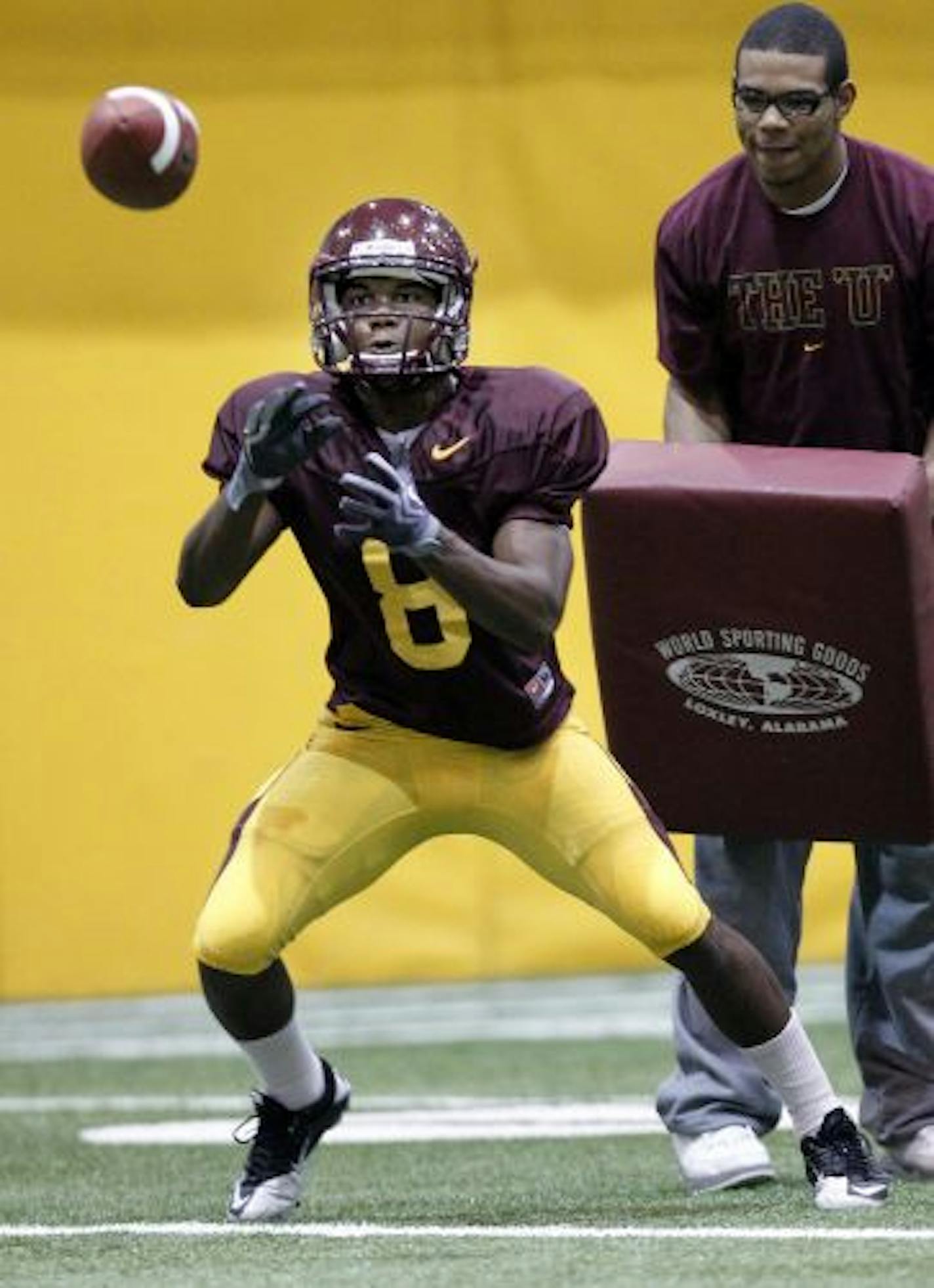 Gophers receiver Marcus Jones (8) during spring practice.