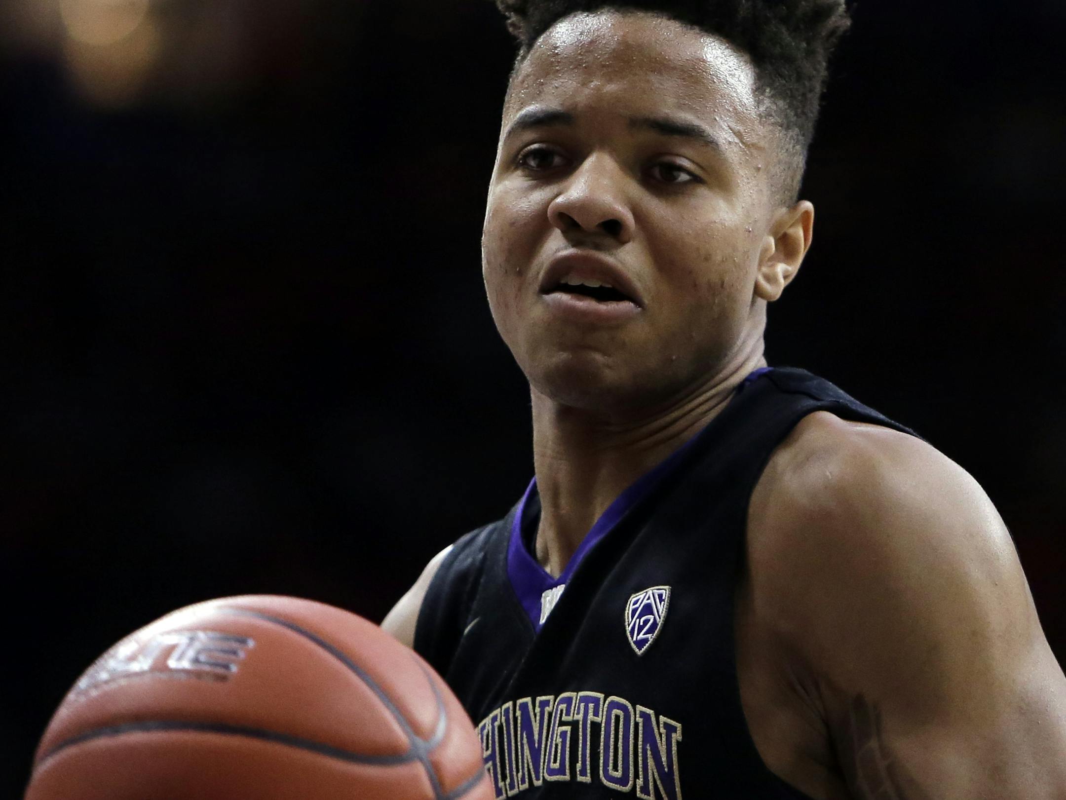 Washington guard Markelle Fultz (20) during the second half of an NCAA college basketball game against Arizona, Sunday, Jan. 29, 2017, in Tucson, Ariz. Arizona defeated Washington 77-66. (AP Photo/Rick Scuteri)