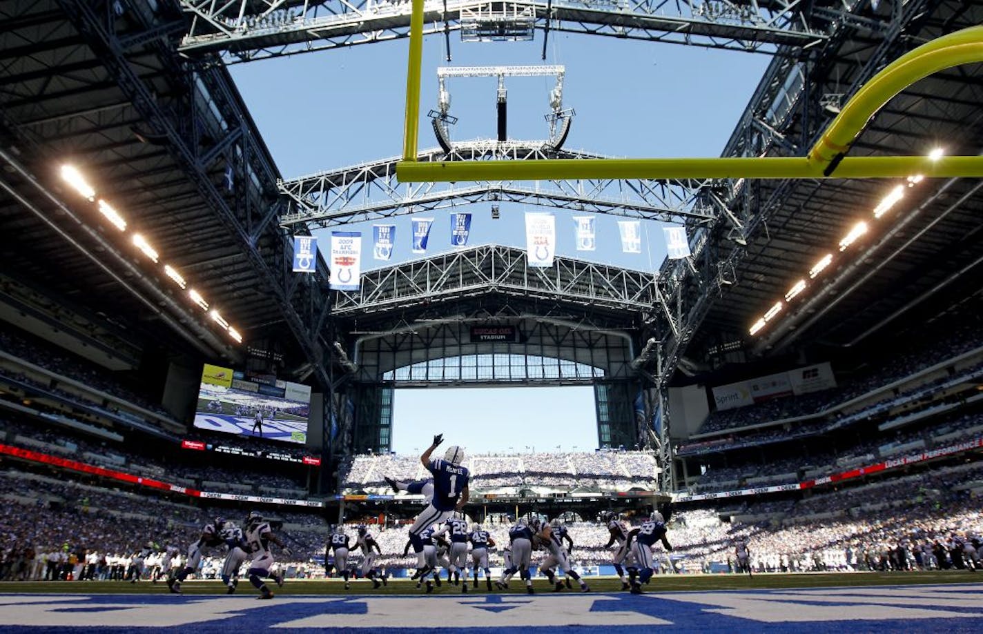 At Lucas Oil Stadium in Indianapolis, designed by Dallas-based HKS Inc., a retractable window wall opens to the downtown skyline.