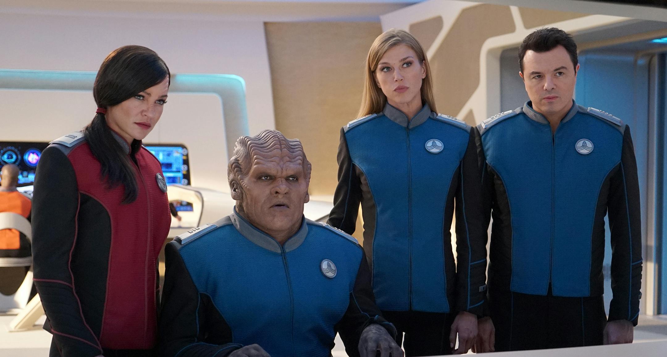 From left: Jessica Szohr, Peter Macon, Adrianne Palicki and Seth MacFarlane in "The Orville." The sci-fi series aired on Fox for two seasons but is moving to Hulu.