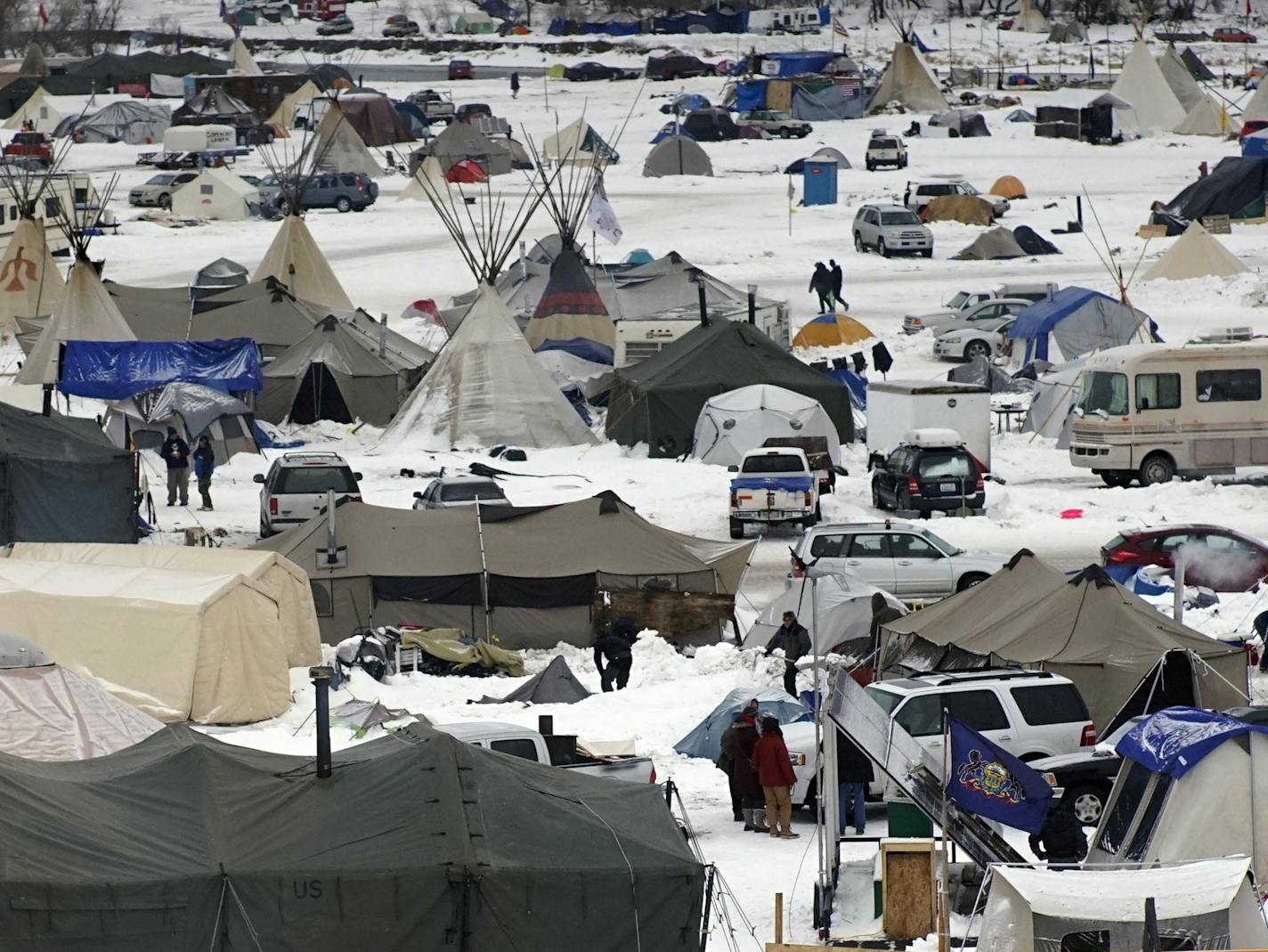 Protesters adjusted to winter conditions at Oceti Sakowin Camp near the Standing Rock reservation last month.