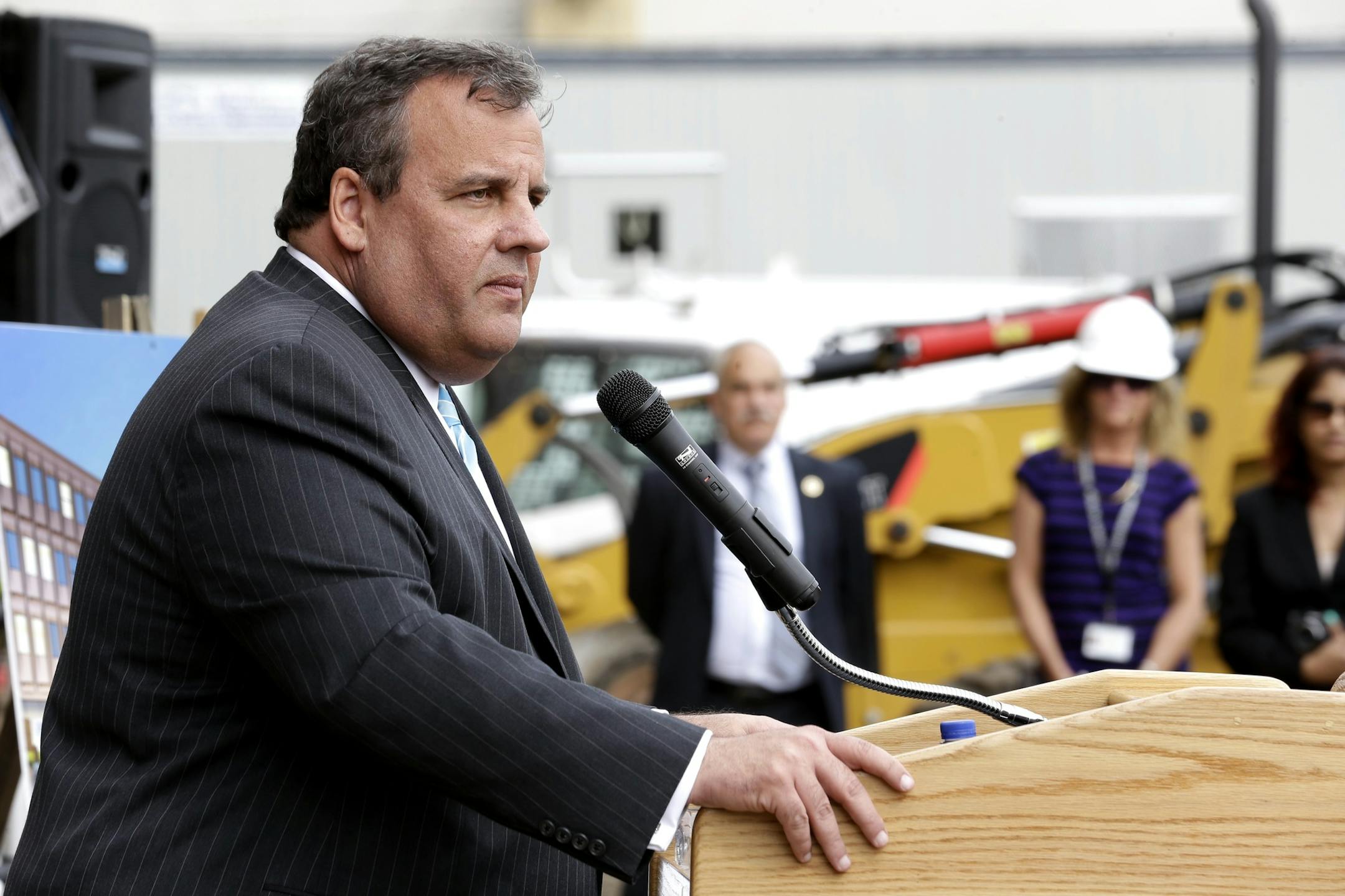 New Jersey Gov. Chris Christie addresses the media during the groundbreaking ceremony for TEAL Center at Essex County Newark Tech, Tuesday, May 7, 2013, in Newark, N.J. Reports say Christie secretly underwent a weight-loss surgery in February, when a band was placed around his stomach to restrict the amount of food he can eat. (AP Photo/Julio Cortez)