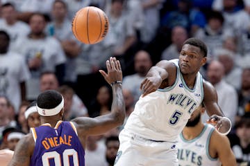 Anthony Edwards blocked a shot during Game 2 of the sweep of the Suns.