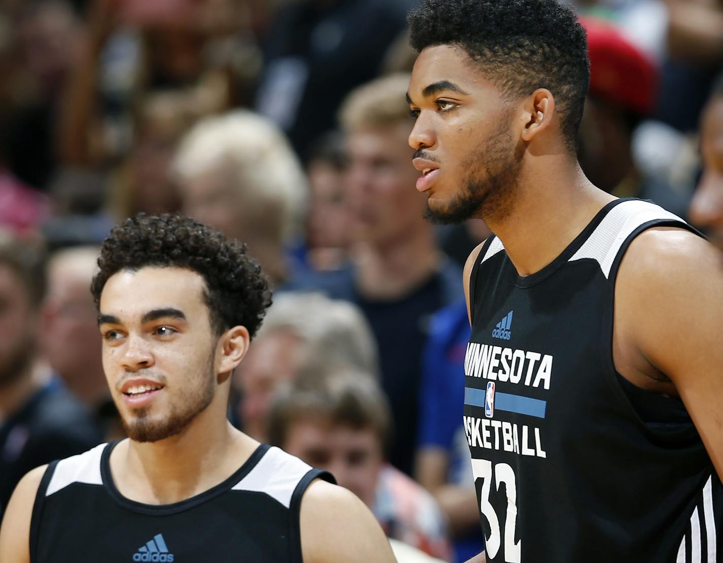 Wolves top picks Karl-Anthony Towns, right, and Apple Valley&#x2019;s Tyus Jones were two of the young players fans turned out in droves to see Wednesday.