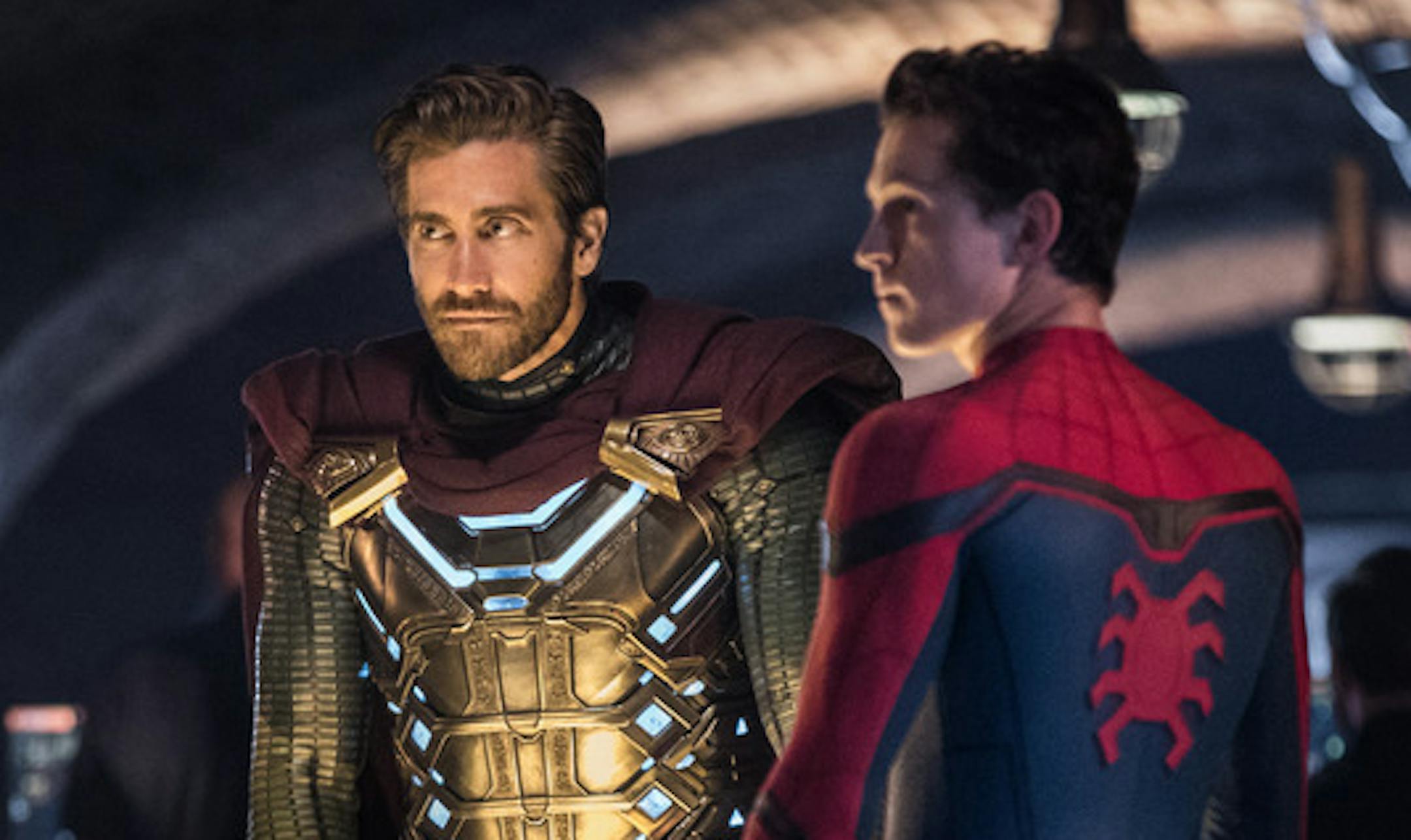 Jake Gyllenhaal and Tom Holland star in Columbia Pictures' SPIDER-MAN: ™ FAR FROM HOME. ORG XMIT: Tom Holland (Finalized);Jake Gyl
