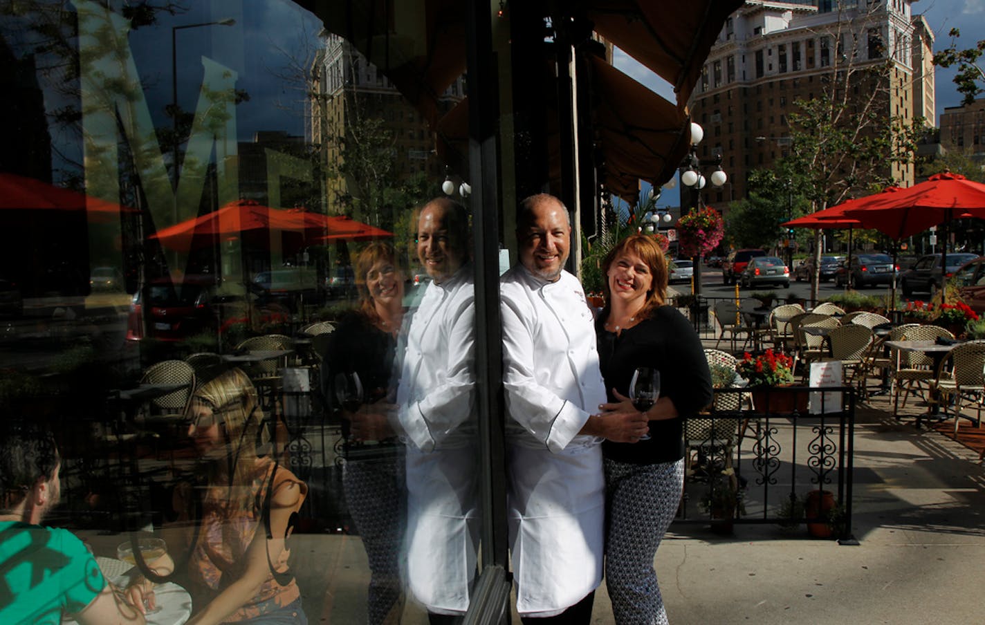 Russell and Desta Klein in the doorway of Meritage. ] - Assignments #20019254A_ August 13, 2011_ SLUG: rn0818_ EXTRA INFORMATION: __ Meritage, added a raw bar earlier this year, Absynthe drinks. Foods shots: "Composition of summer corn," gnocchi with shrimp, lobster in gelee, striped bass. Salmon salad __ (CQ) Russell and Desta Klein, by Russ.bestmn2012 bestmn2012