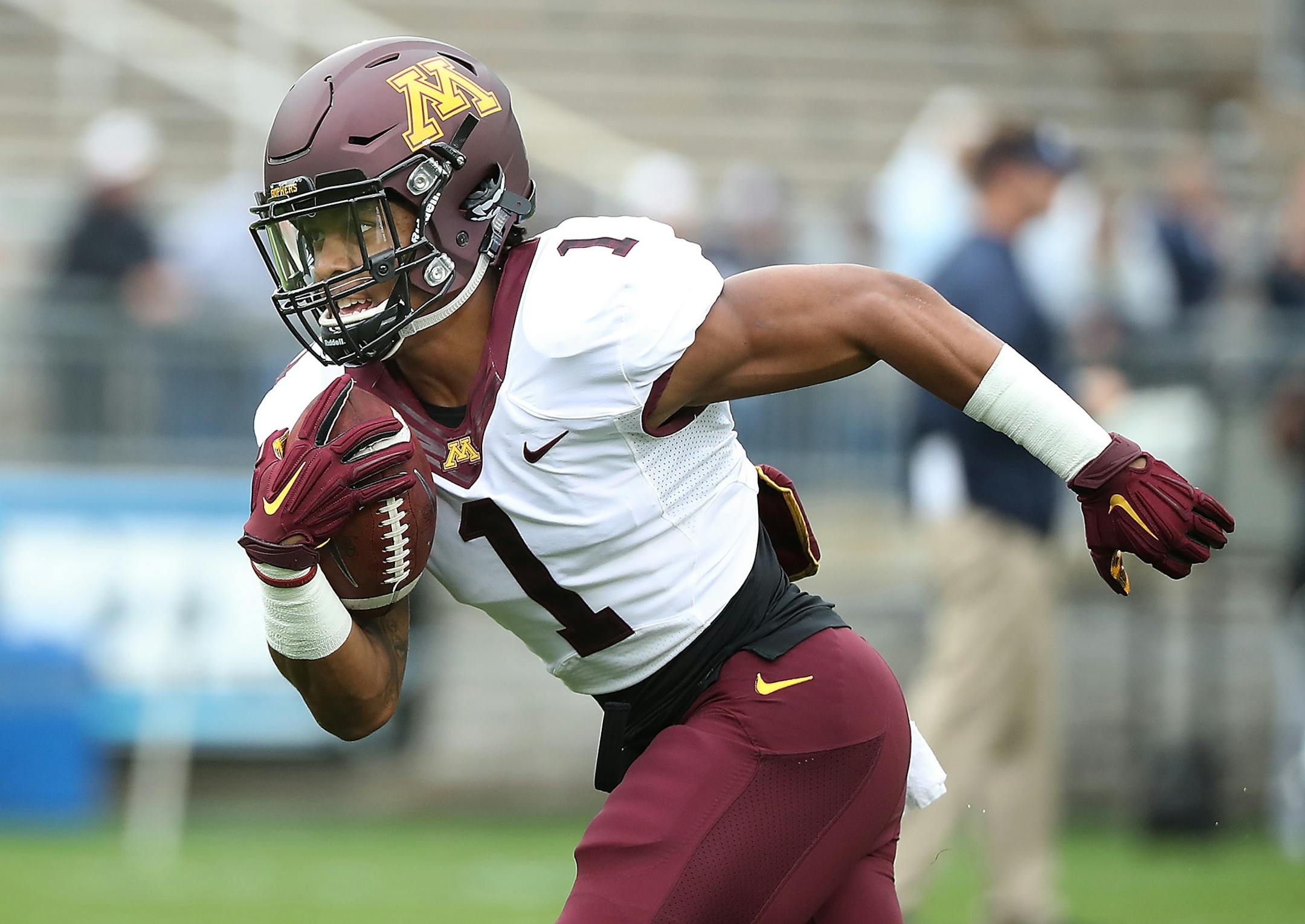 Minnesota's running back Rodney Smith warmed up before Minnesota took on Penn State at Beaver Stadium, Saturday, October 1, 2016 in State College, PA.