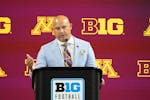 Gophers football coach P.J. Fleck speaks at Big Ten media days in Indianapolis on Thursday.