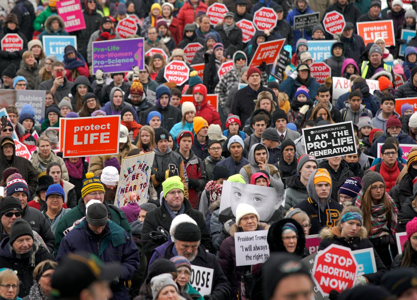 Hundreds gathered on the steps of the State Capitol Tuesday for the Minnesota Citizens Concerned for Life (MCCL) March for Life. The annual march, held on the anniversary of Roe v. Wade, comes at a high stakes time in the debate over abortion access. ]