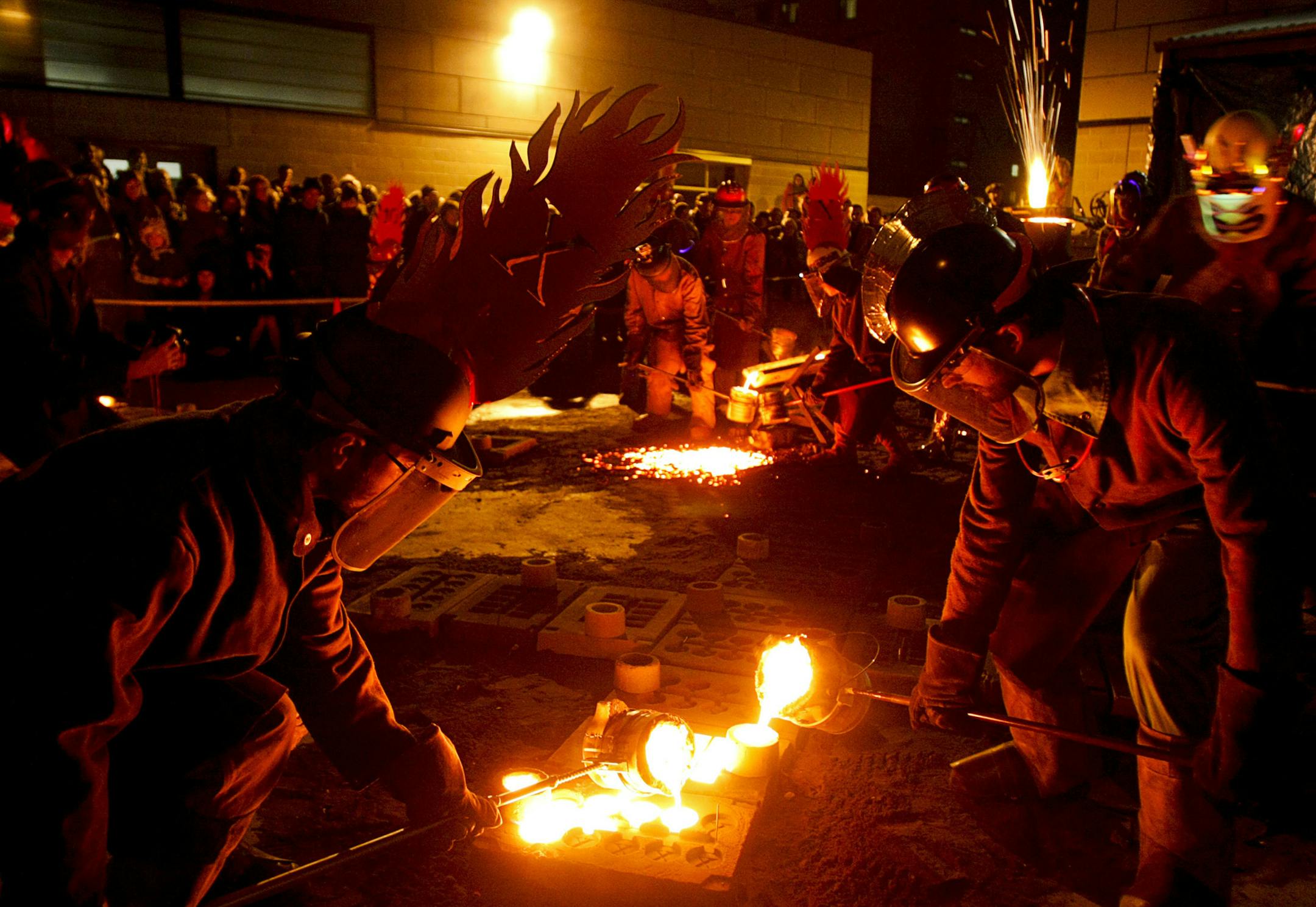 Professor Wayne E. Potratz and his sculpture class put on a fire performance at the Community Open House celebrating the 10th Anniversary for the University of Minnesota's Regis Center for Art on Friday, November 8. ] Chris Kelleher, Special to the Star Tribune, 11/8/2013, Minneapolis, MN.