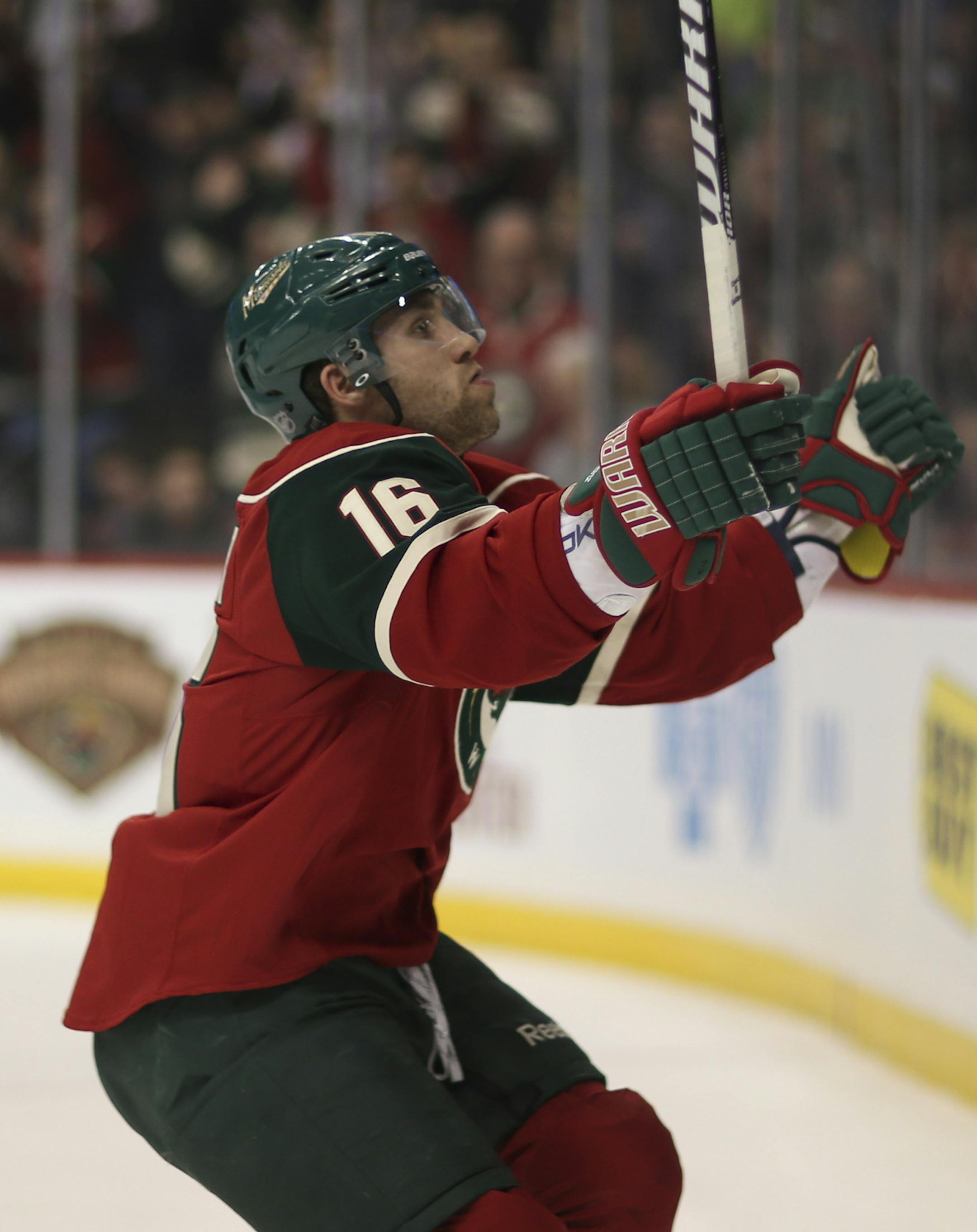 The Minnesota Wild faced the Vancouver Canucks in an NHL hockey game Sunday night, March 10, 2013 at Xcel Energy Center in St. Paul, Minn. The Wild's Jason Zucker headed for the glass to celebrate his first period goal after he poked the puck past Vancouver goalie Cory Schneider to give the Wild a 2-0 lead Sunday night. ] JEFF WHEELER ‚Ä¢ jeff.wheeler@startribune.com ORG XMIT: MIN1303102034160001