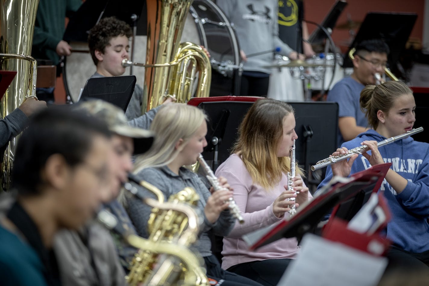 White Bear Lake North High School's band practice in their room, Monday, October 21, 2019 in White Bear Lake, MN.