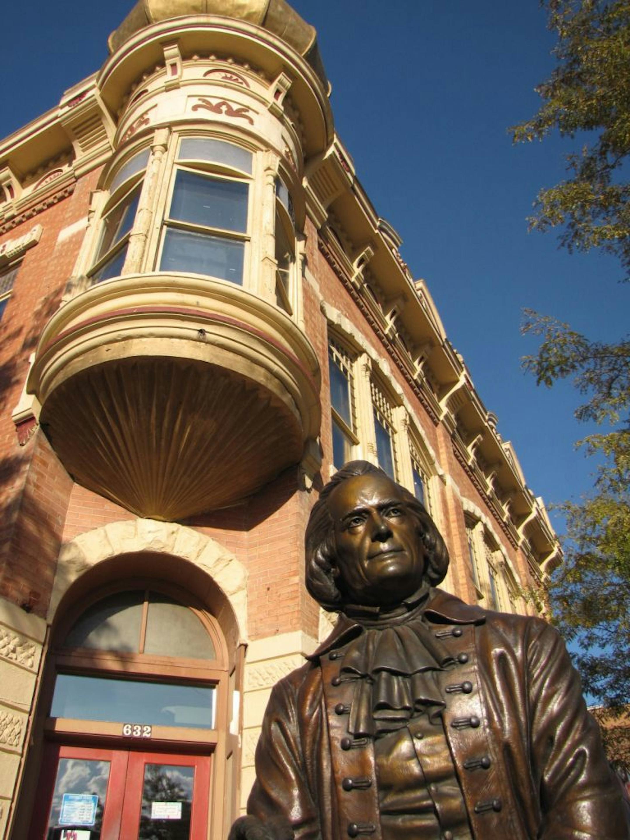 A bronze of Thomas Jefferson occupies a corner in Rapid City's downtown, where statues of past presidents line the streets.