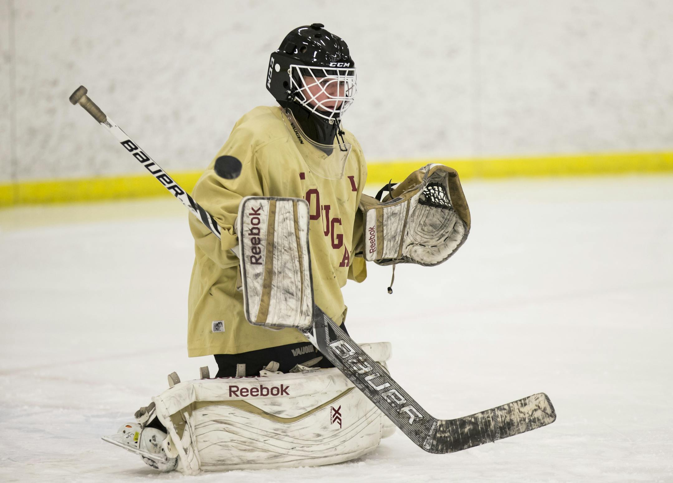 Lakeville South hockey goalie Chloe Crosby during practice on Monday, January 11, 2015, in Lakeville, Minn. ] RENEE JONES SCHNEIDER • renee.jones@yahoo.com