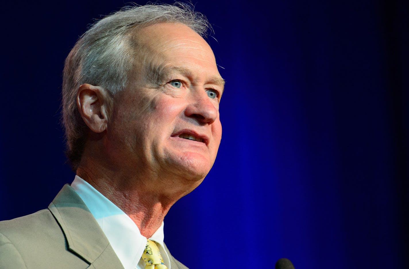 Democratic presidential candidate Lincoln Chafee spoke to the DNC summer meeting in Minneapolis. ] GLEN STUBBE * gstubbe@startribune.com Friday, August 28, 2015 Democratic National Committee Summer Meeting is being held in Minneapolis beginning Thursday. Hillary Clinton, Bernie Sanders, Martin O'Malley, Lincoln Chafee and Jim Webb are expected to address DNC meeting goers.