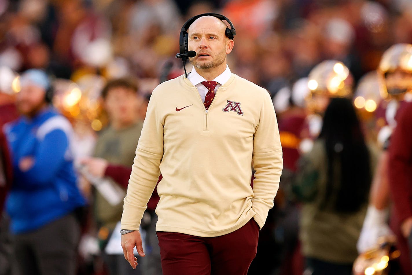 Minnesota head coach P.J. Fleck looks on in the second half against Illinois at Huntington Bank Stadium on Nov. 4, 2023, in Minneapolis. (David Berding/Getty Images/TNS) ORG XMIT: 96913622W