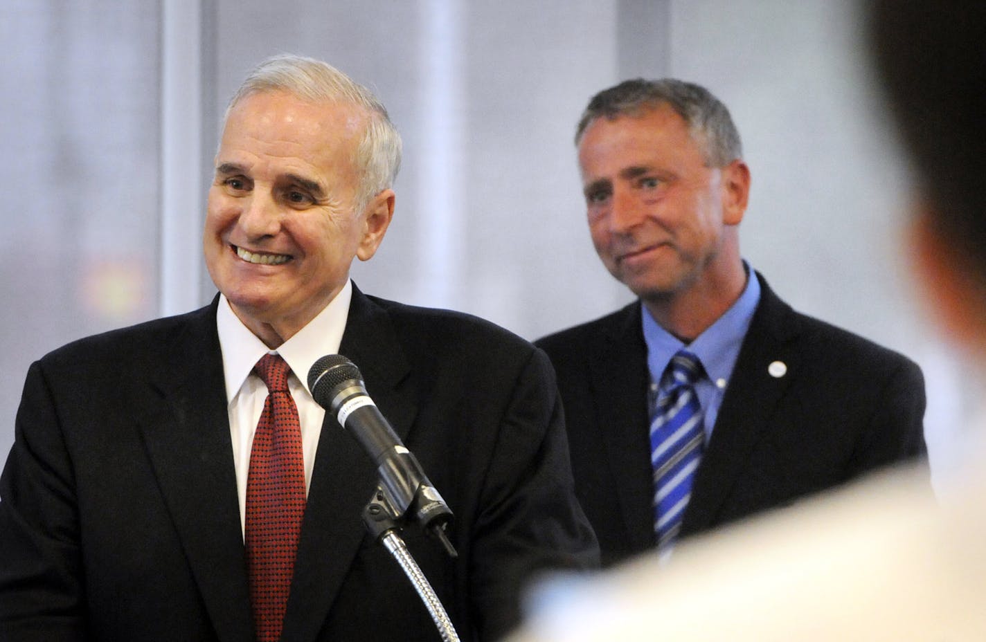 Gov. Mark Dayton speaks during a press conference at the River's Edge Convention Center in St. Cloud Thursday. must use this credit line Please use this credit: Dave Schwarz, St. Cloud Times