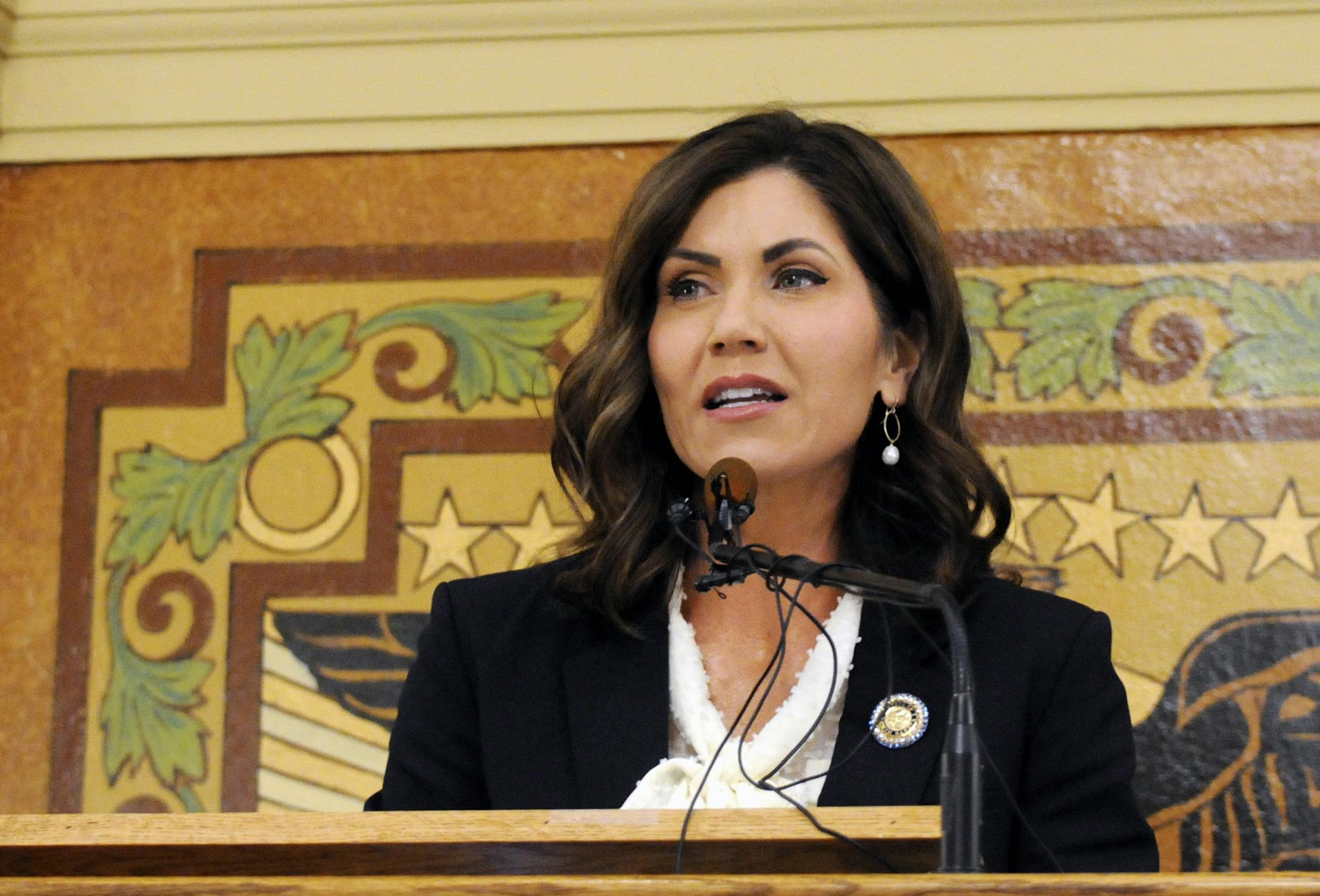 South Dakota Gov. Kristi Noem, seen in January, said the state's anti-drug ad campaign was about "solutions and hope."