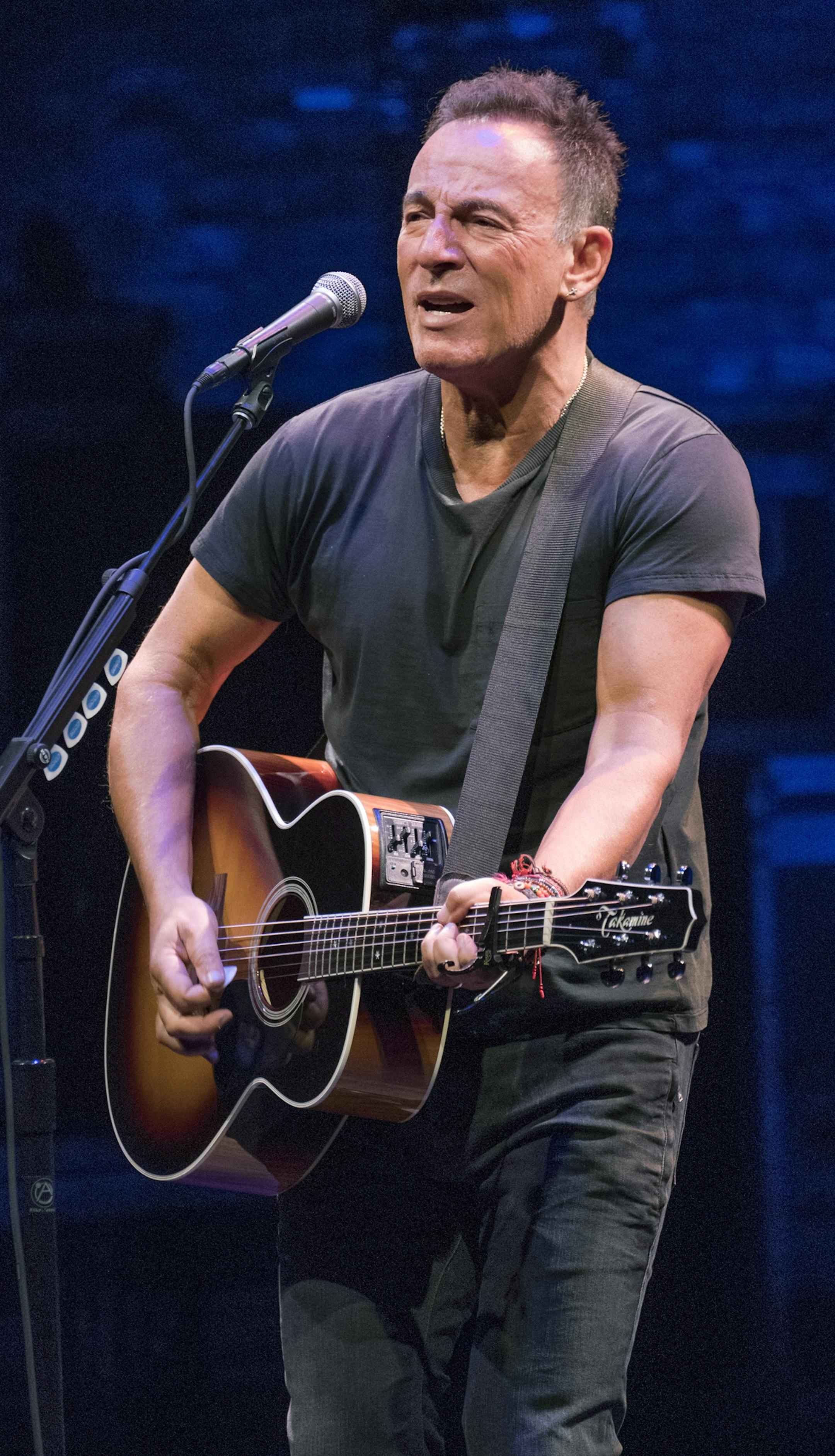 FILE-- Bruce Springsteen in "Springsteen on Broadway," an evening of singing and storytelling, at the Walter Kerr Theater in New York, Oct. 12, 2017. As of Dec. 28, Springsteen&#xed;s solo show of songs and stories had its strongest week of the year so far, bringing in $2,411,185 with only five shows. (Sara Krulwich/The New York Times) ORG XMIT: XNYT4