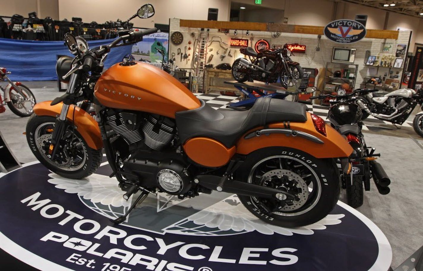 The Victory display at the Progressive International Motorcycle Show at the Minneapolis Convention Center featured the new Victory Judge sport/cruiser bike.