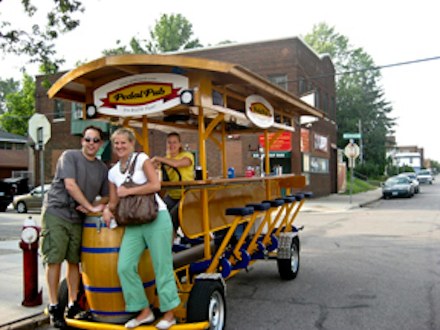 Karl and I enjoy our little adventure on the PedalPub in Nord'East, Minneapolis