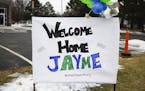 Signs, along US Highway 8 in Barron, Wis., welcoming Jayme Closs home, were photographed Saturday, Jan. 12, 2019. ] Aaron Lavinsky &#xa5; aaron.lavins