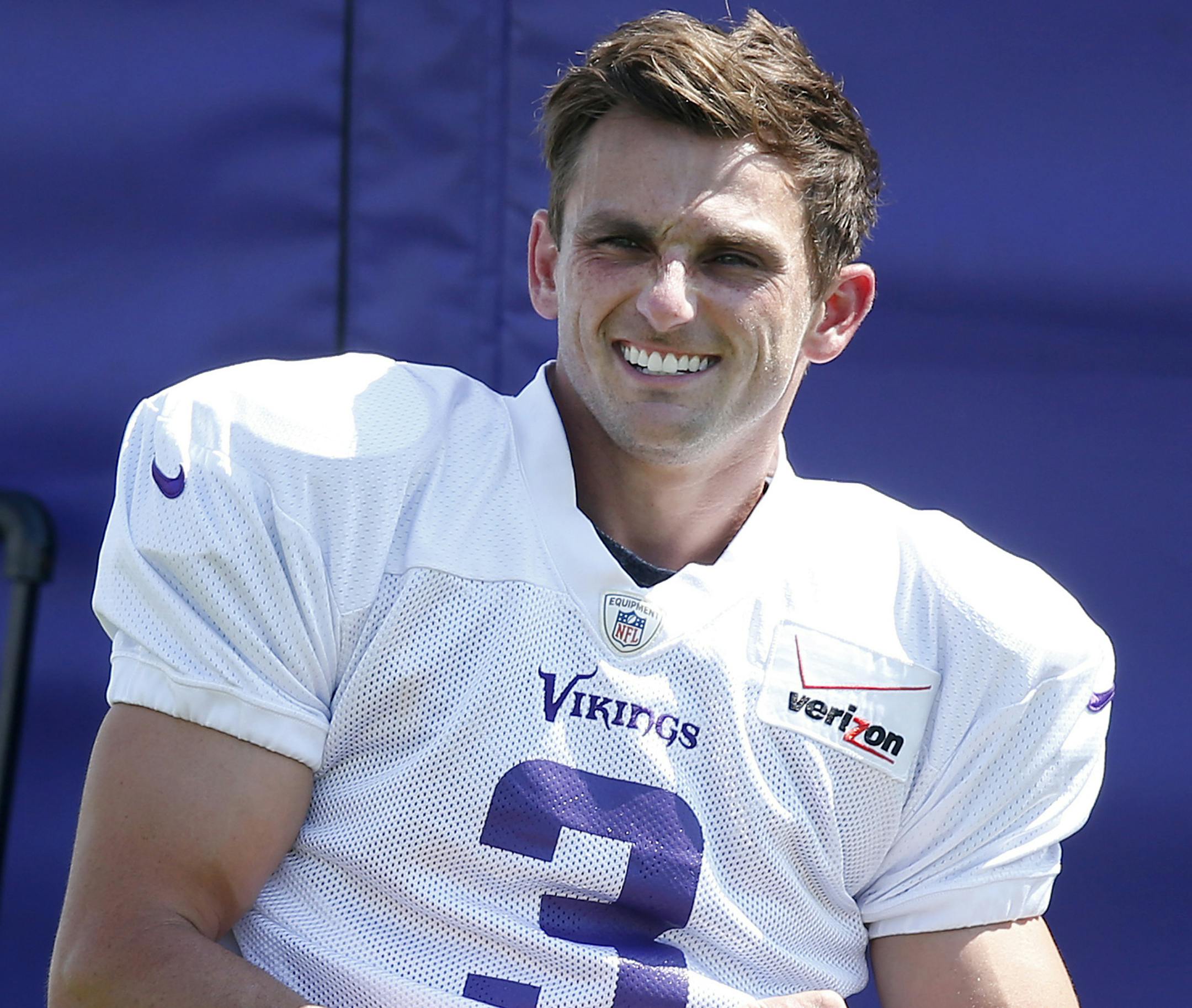 Minnesota Vikings kicker Blair Walsh (3) during practice on Wednesday. ] CARLOS GONZALEZ cgonzalez@startribune.com - August 13, 2014 , Mankato, Minn., Minnesota State University, Mankato, Minnesota Vikings Training Camp, NFL,