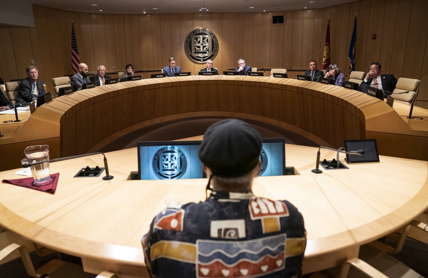 University of Minnesota professor John S. Wright speaks during the meeting after the audience insisted he have time to speak.