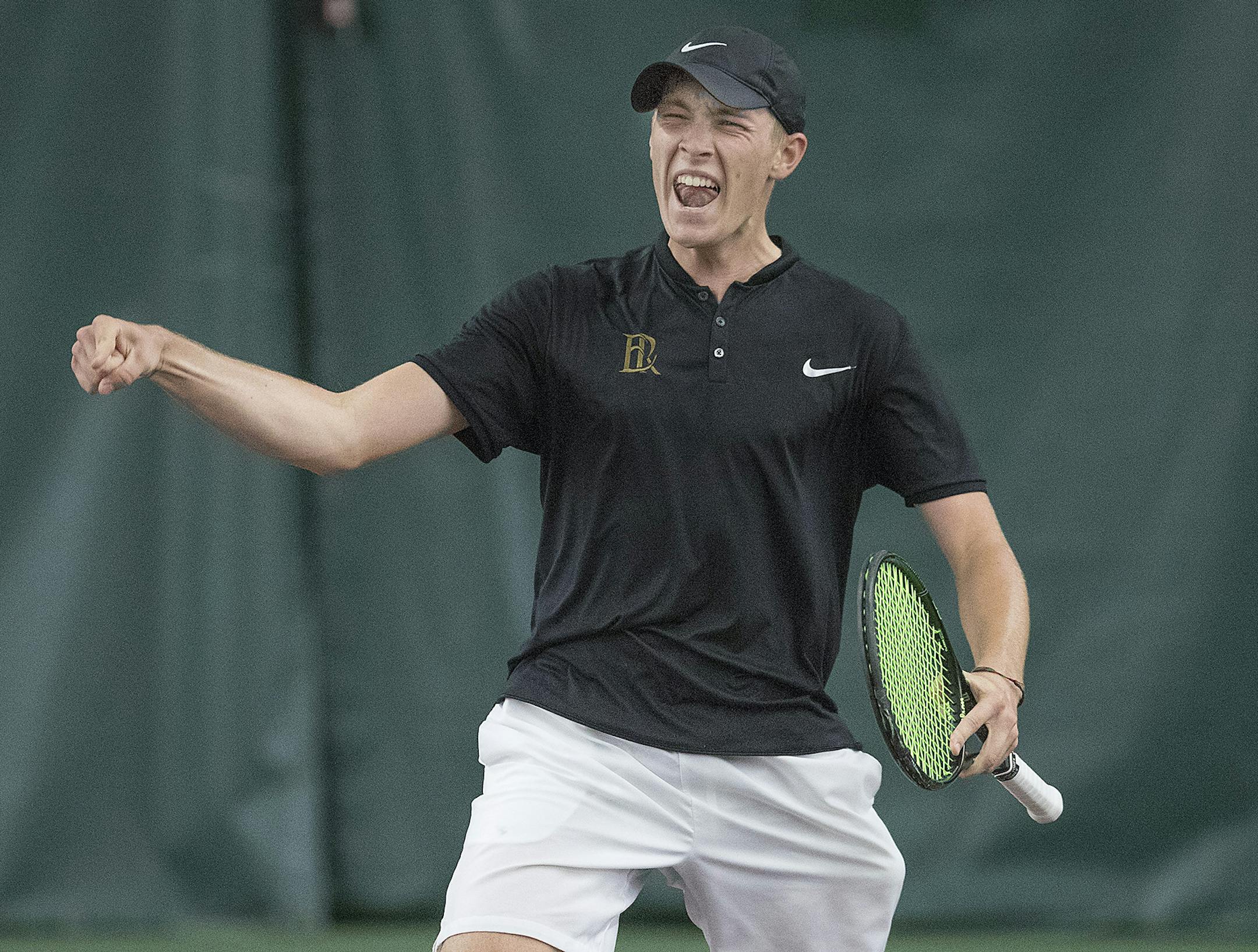 Woodbury East Ridge's Ben van de Sman took on Rochester Mayo's Sebastian Vile Class in the 2A individual championship match at the U of M's Baseline Tennis Center, Friday, Jun e 9, 2017 in Minneapolis, MN. Ben defeated Vile, 2-6, 6-4, 7-6, 7-5. ] ELIZABETH FLORES ï liz.flores@startribune.com